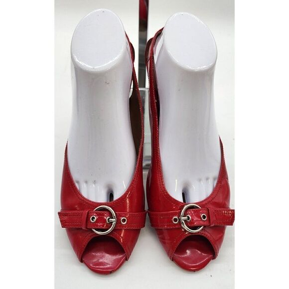 Nine West Red Peep Toe Slingback Flats 8M - Picture 1 of 10